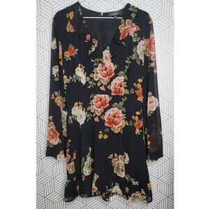 Lulu's Alive with Artistry Black Floral Print Long Sleeve Dress Sz XL